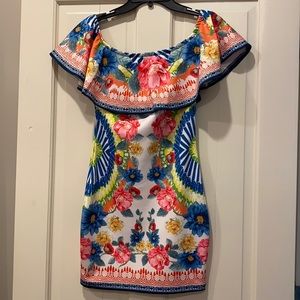 Jealous Tomato floral off the shoulders multi colored dress size small NWT